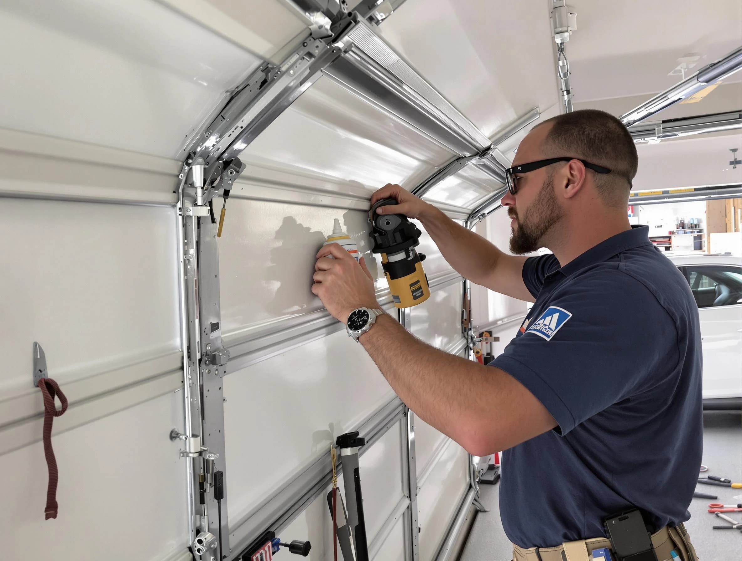 Ridgewood Garage Door Repair technician performing comprehensive noise reduction service in Ridgewood