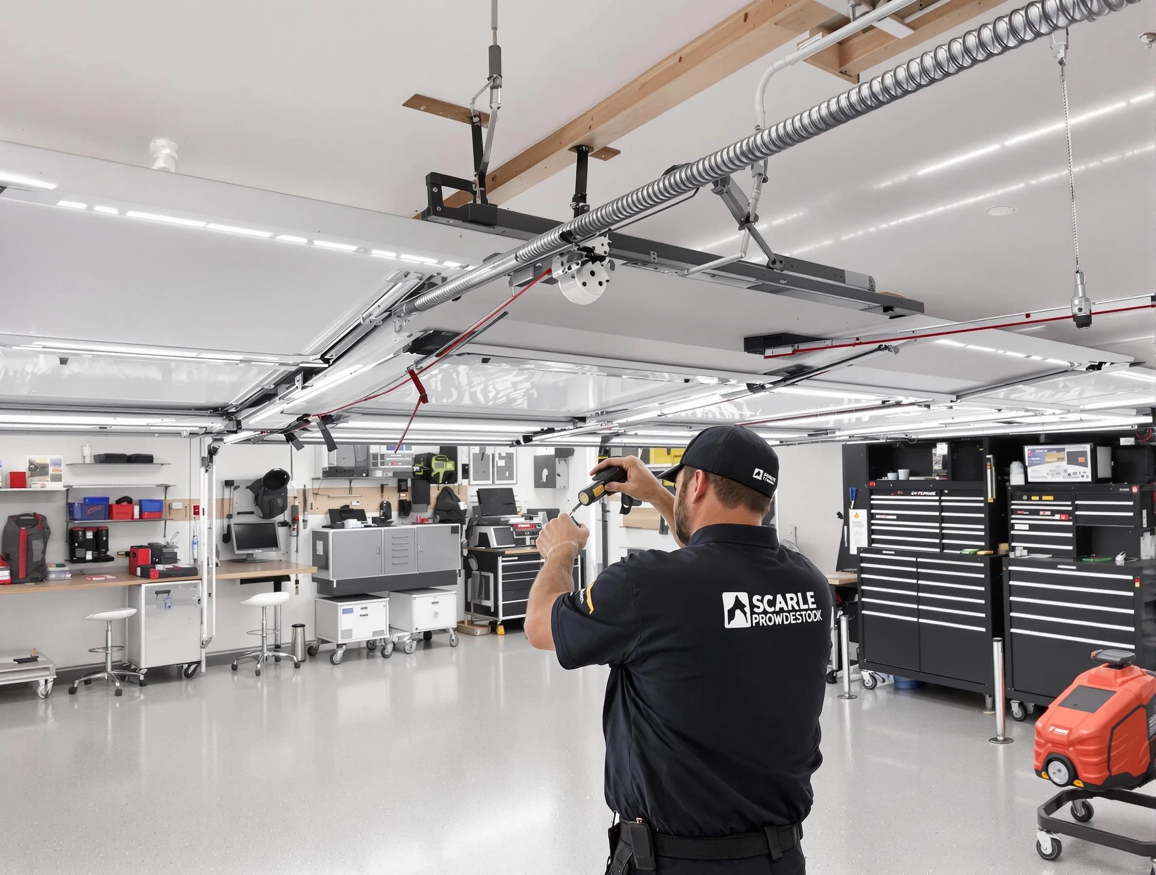 Ridgewood Garage Door Repair technician repairing overhead garage door in Ridgewood