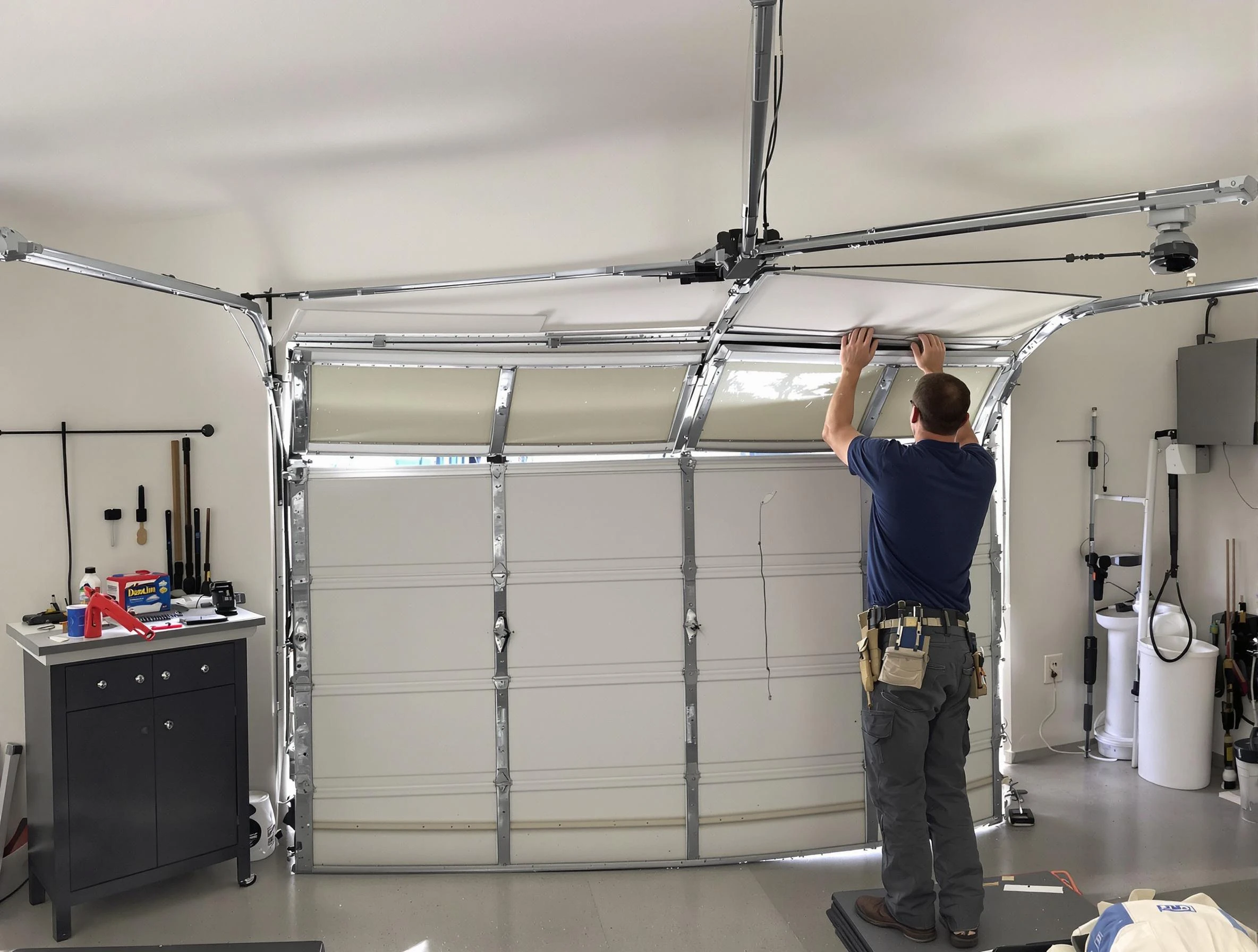 Ridgewood Garage Door Repair specialist performing precise section replacement on Ridgewood garage door